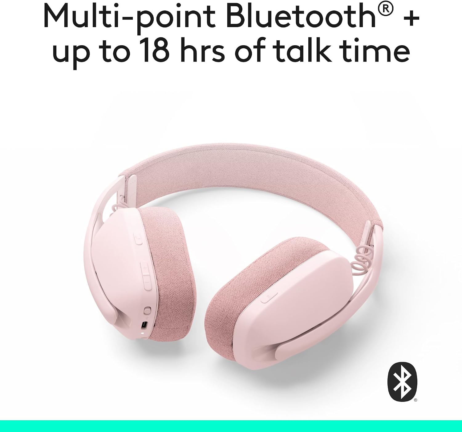 Detalle de Logitech Zone Vibe 100 Wireless Over-Ear Headphones, Rose, Multipoint Bluetooth