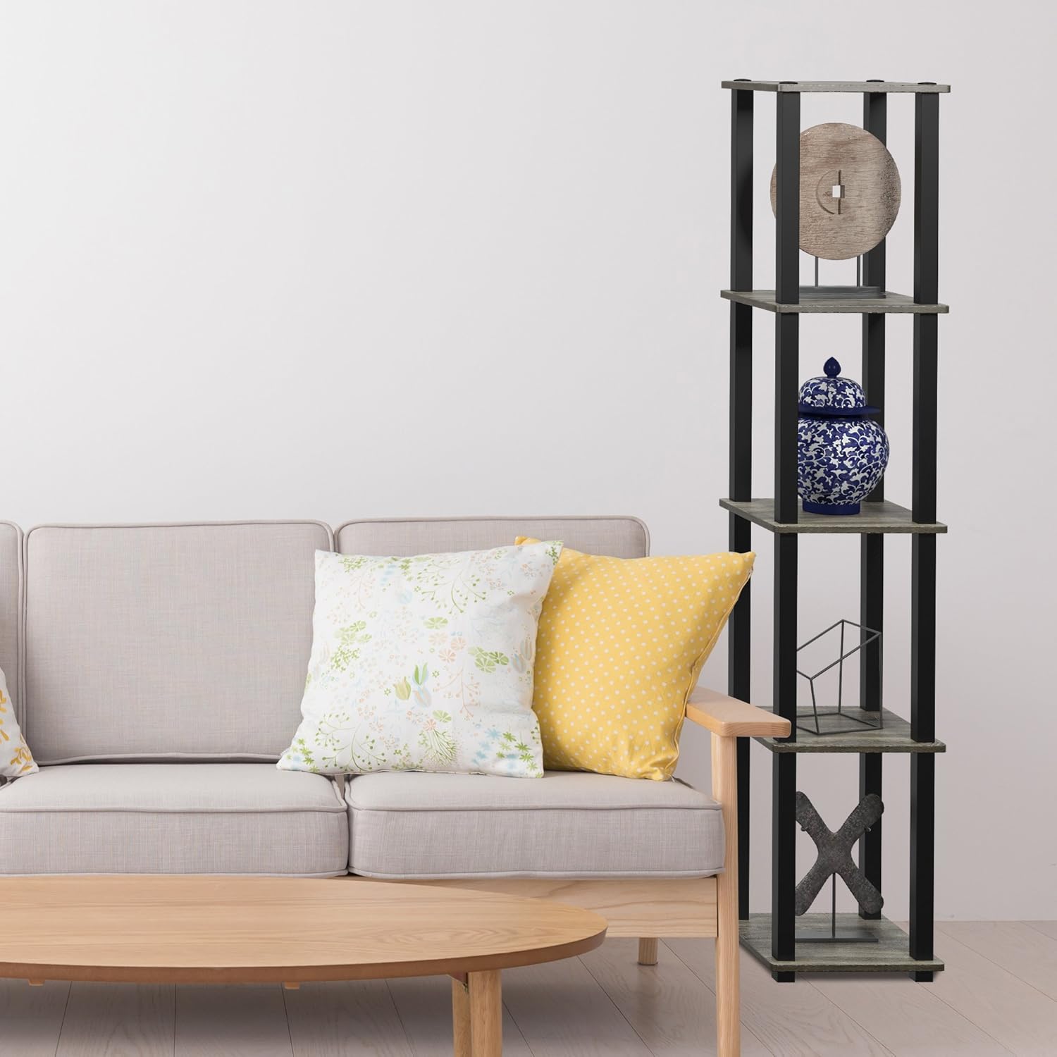 Thumbnail 1 de Furinno TURN-S-TUBE 5-Tier Square Book Shelf corner storage in French oak-effect