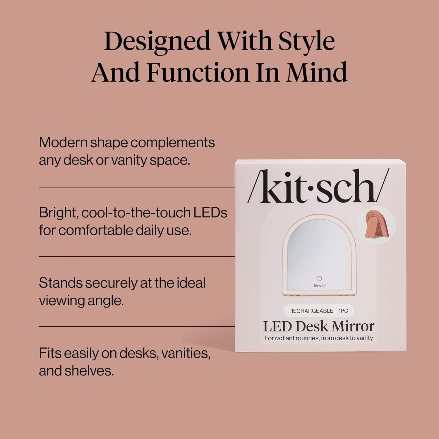 Detalle de Kitsch Arch Desk Vanity Mirror with Lights, Terracotta