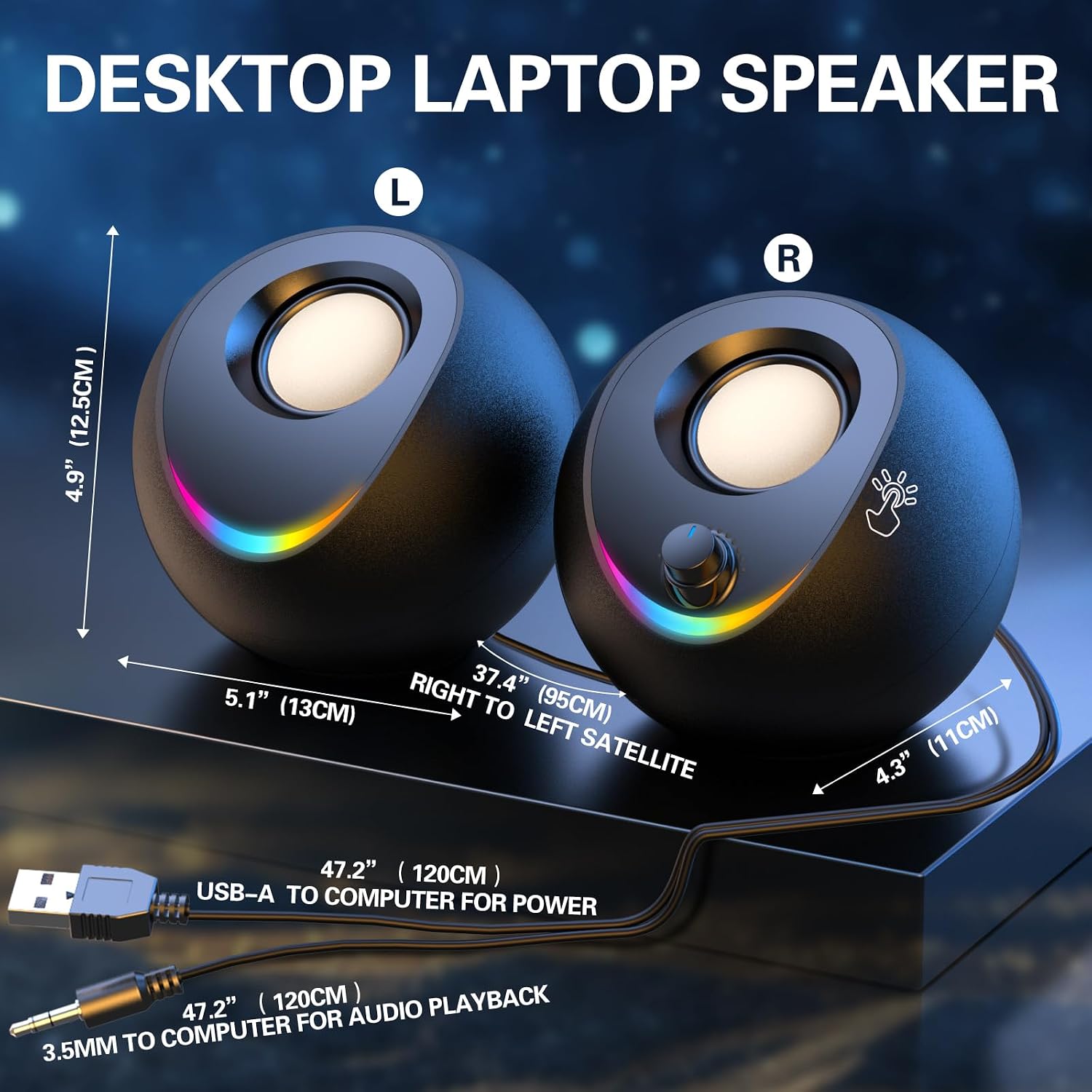 Detalle 2 de LENRUE PC speakers USB and AUX, stereo