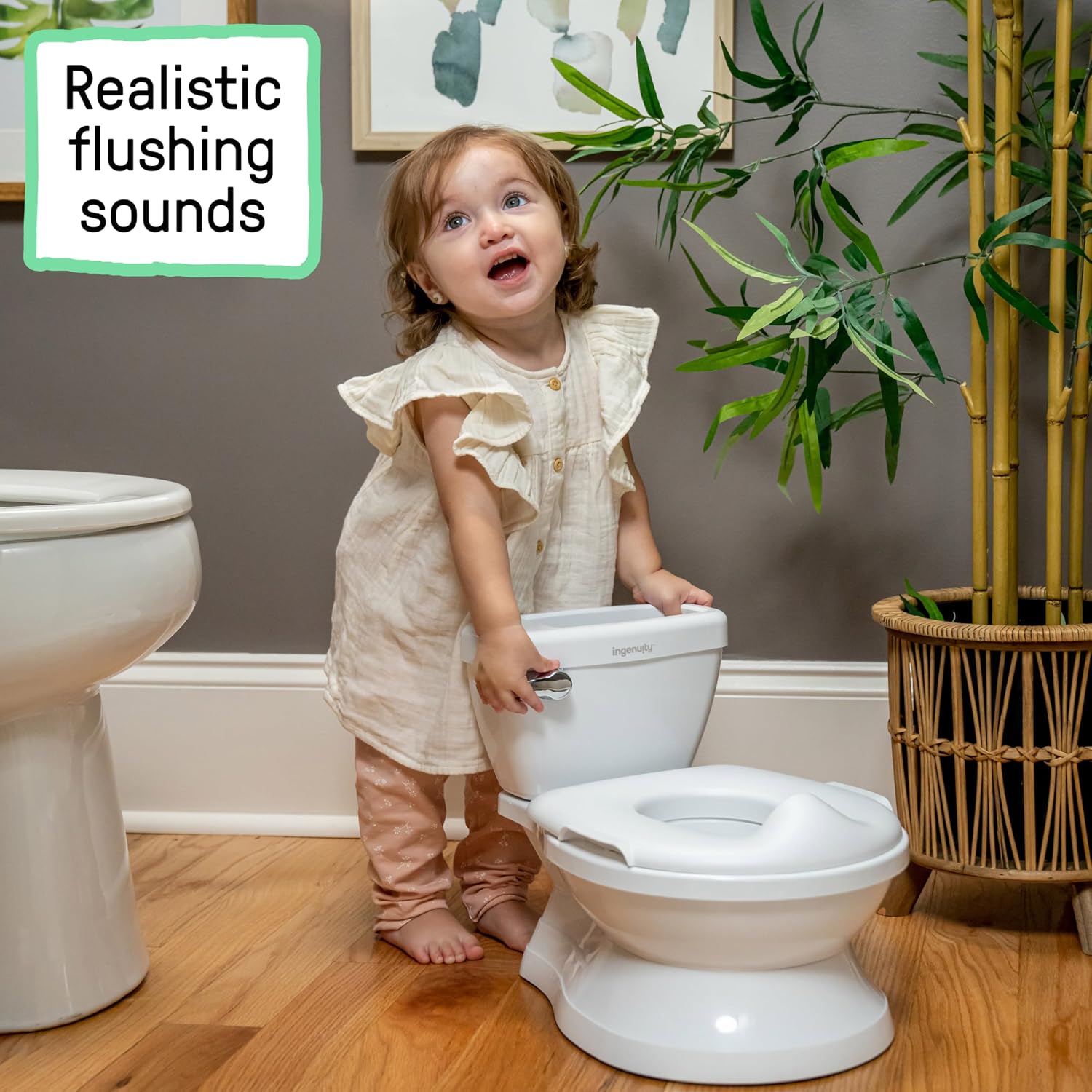 Detalle 2 de ingenuity Kids2 マイサイズポッティ 11124 子ども用おまる、リアルなトイレ型デザインと水洗音