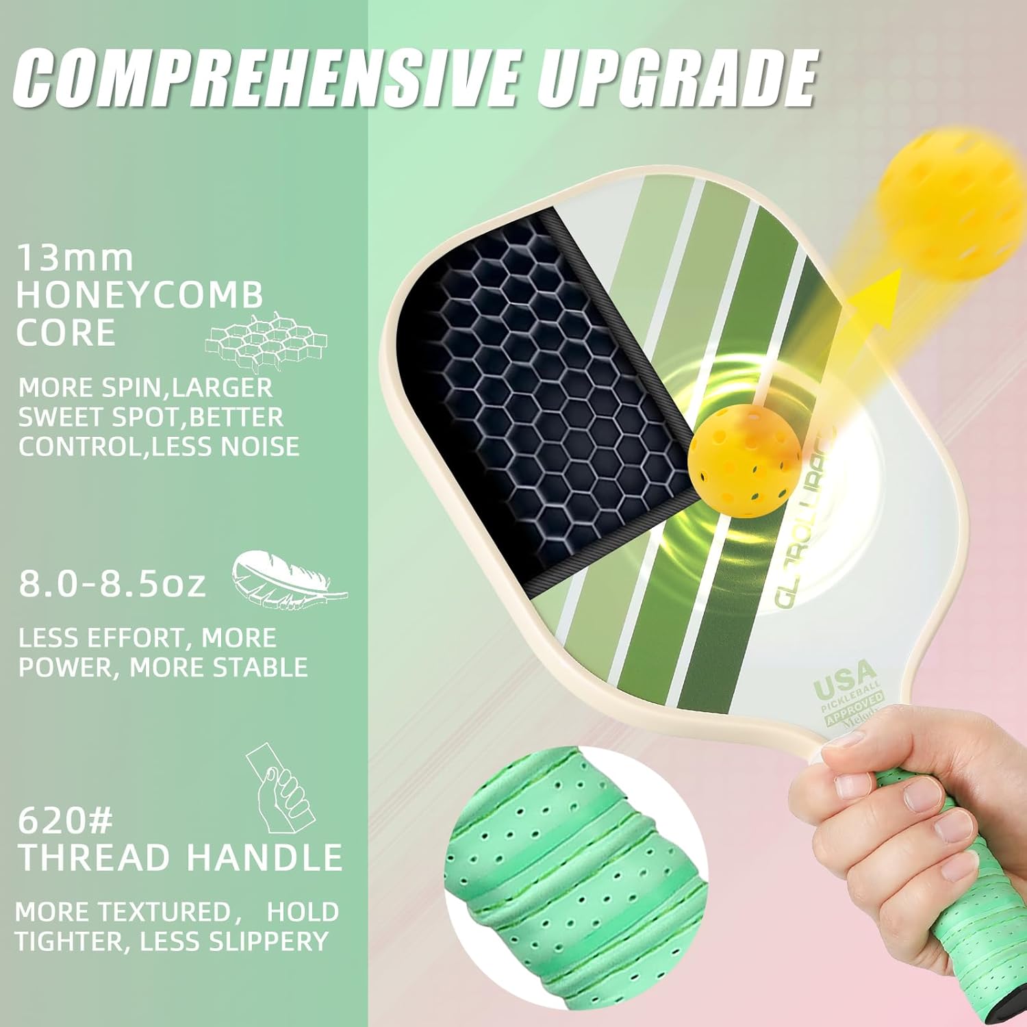 Detalle de Glarollirace Pickleball Paddles Set of 2 | USAPA-Approved 4-Paddle Pack with Balls and Bag