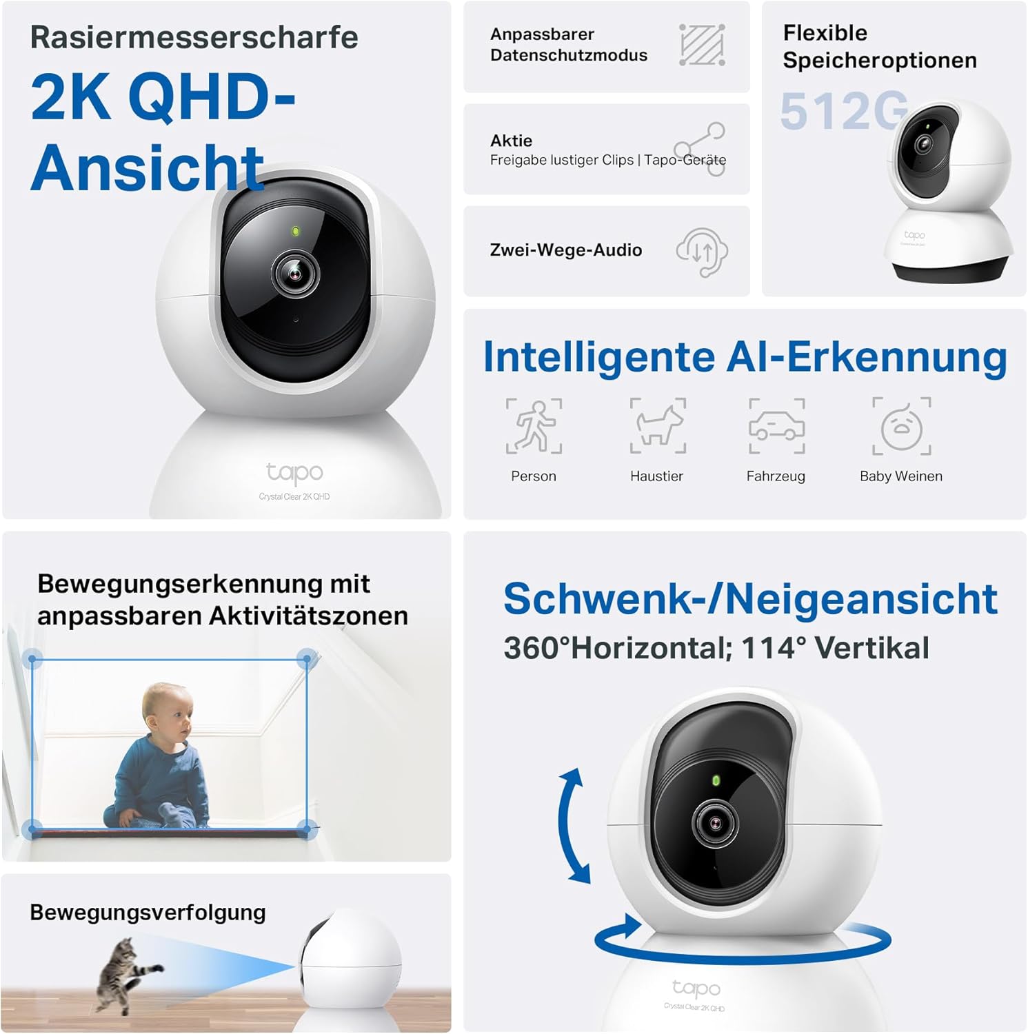 Detalle 2 de Tapo C220: 2K 4MP Innen-Überwachungskamera mit 360°-Panorama, Nachtsicht bis 10 m und Sprachsteuerung