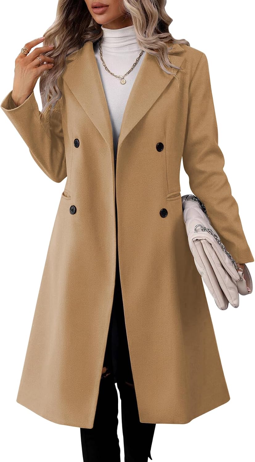 Detalle 2 de Danedvi Womens Long Double Breasted Coat with Lapel Collar