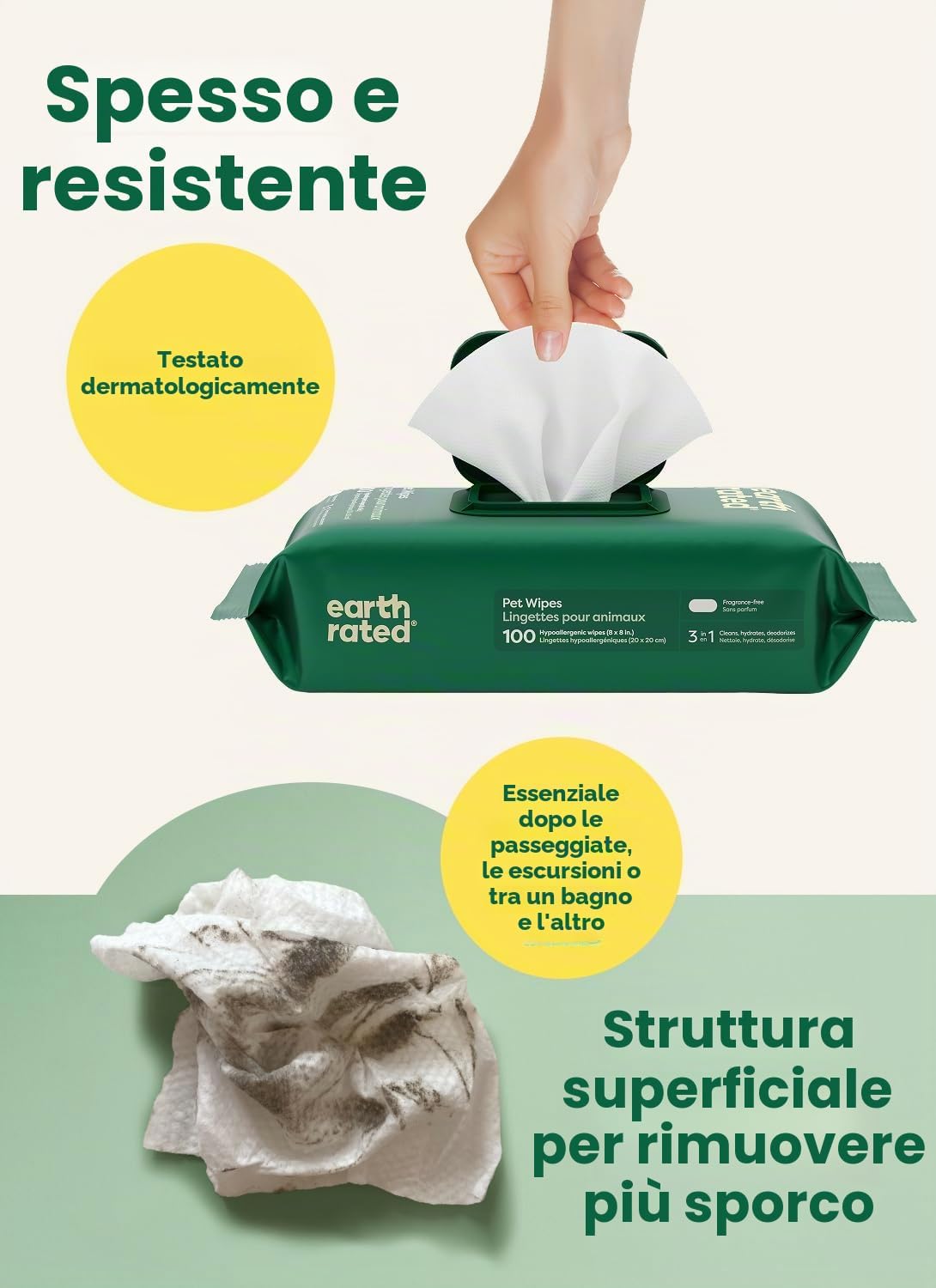 Thumbnail 2 de Earth Rated Salviette ipoallergeniche per Cani – 400 pezzi, senza profumo, per zampe, corpo e sedere