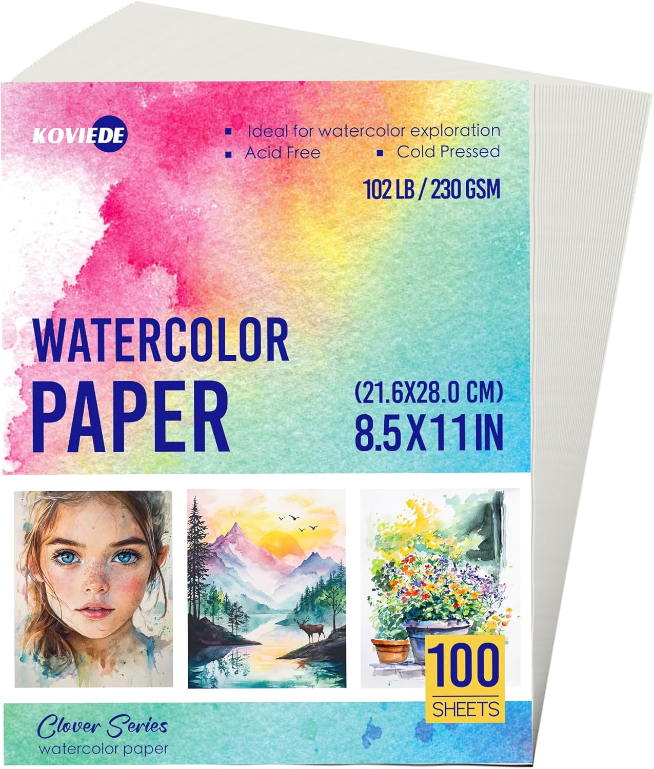KOVIEDE 100 Sheets Watercolor Paper, 8.5x11 in, 102lb (230GSM) Cold Press Practice Paper