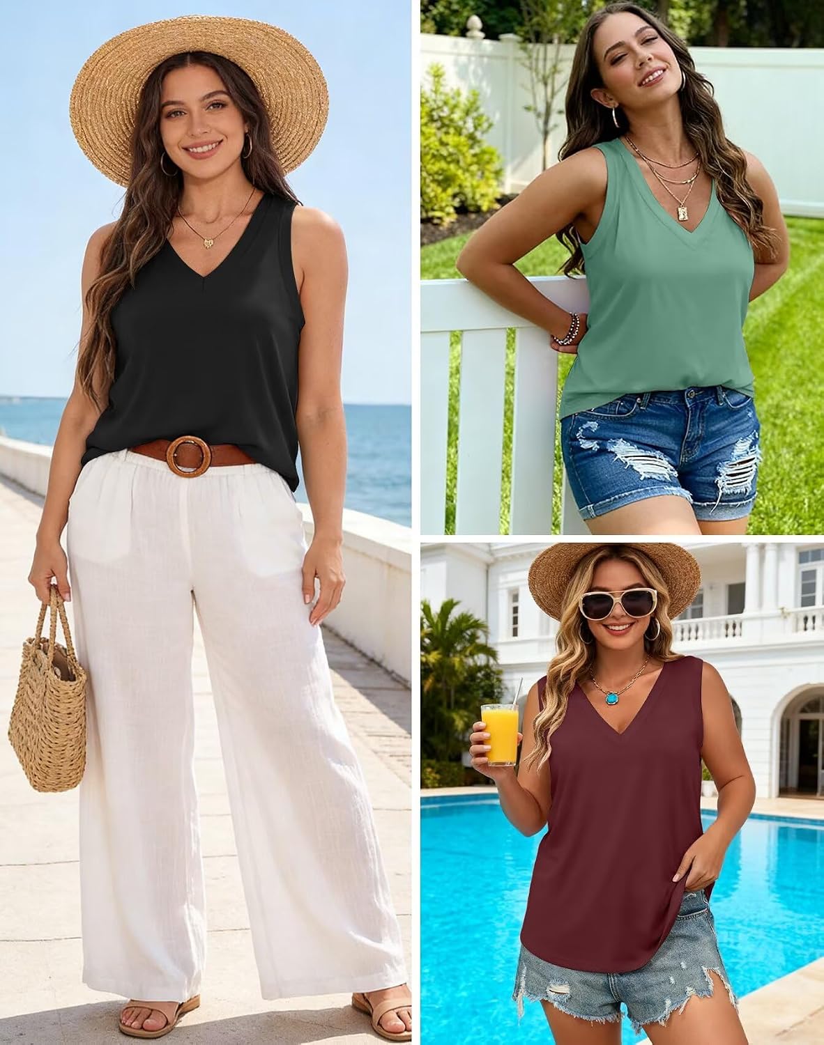 Detalle de KKJ 3 Pack Womens Tank Tops – 2026 Summer V Neck Loose Fit Sleeveless Shirts