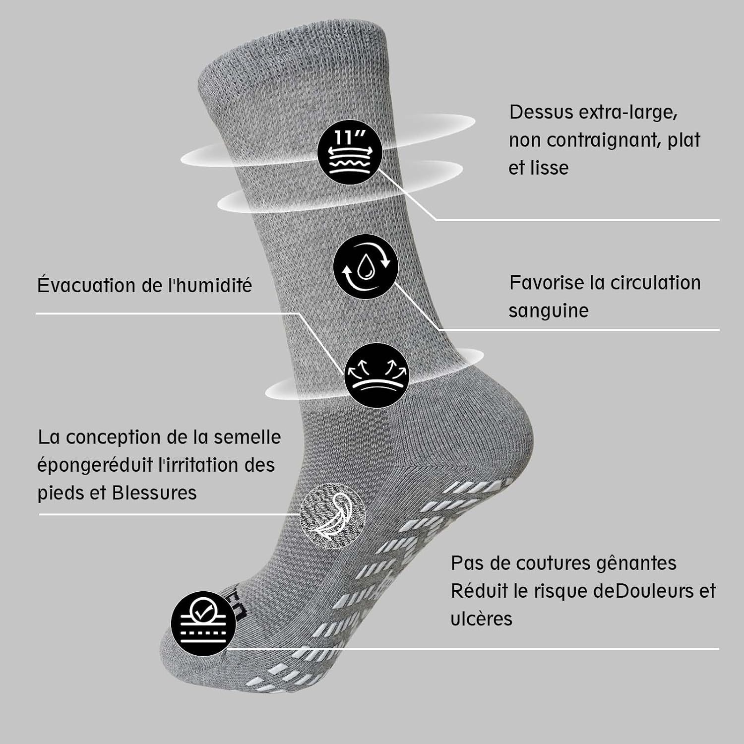 Thumbnail 2 de LOFIR Chaussettes diabétiques en coton sans couture (4 paires) — confort et maintien doux pour homme