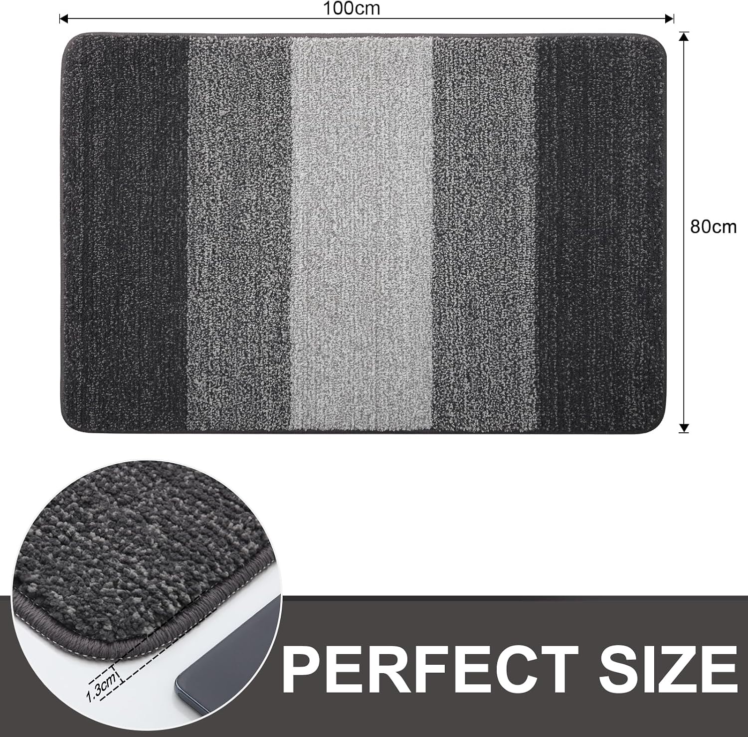 Detalle de Homaxy Indoor Door Mat (80 x 100 cm) – machine washable, non-slip grey entrance rug for pets and muddy shoes