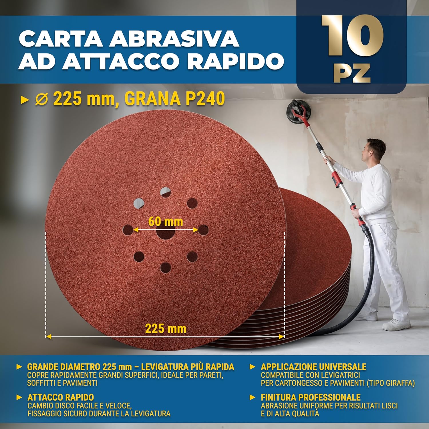 Thumbnail 1 de S&R Dischi Abrasivi 225 mm, Grana 240-10 Pezzi: finitura liscia per cartongesso e muratura