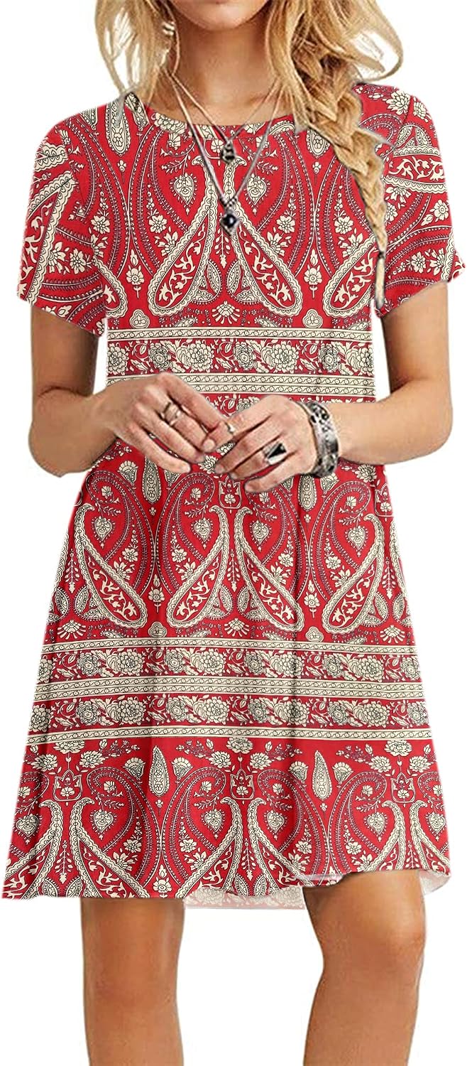 Detalle de MOLERANI Damen Sommerkleid Casual T-Shirt Kurzarm – Lockeres Strandkleid mit elastischem Fit