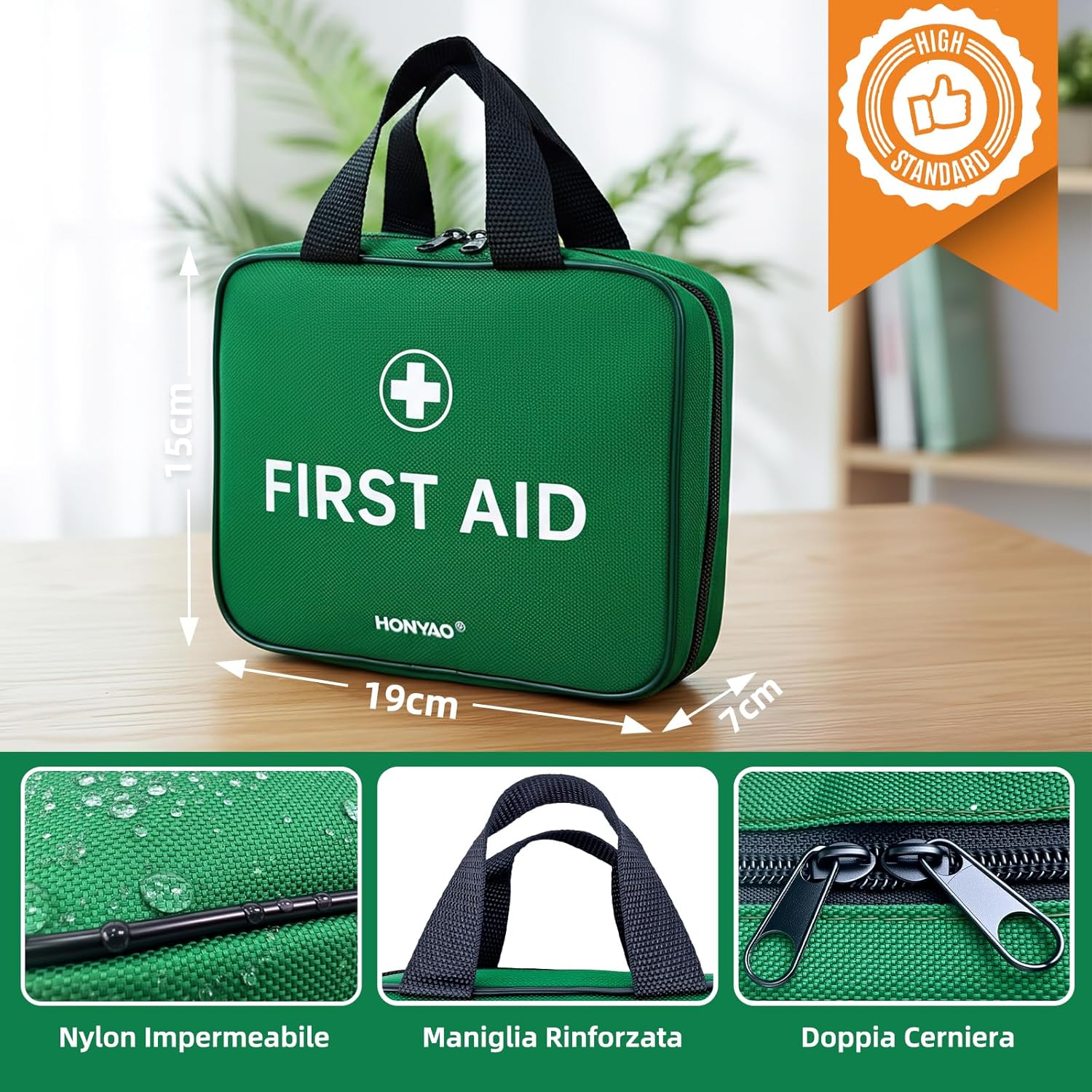 Thumbnail 2 de HONYAO Kit di Pronto Soccorso 180 Pezzi – Kit completo per casa, auto e viaggio (Verde)