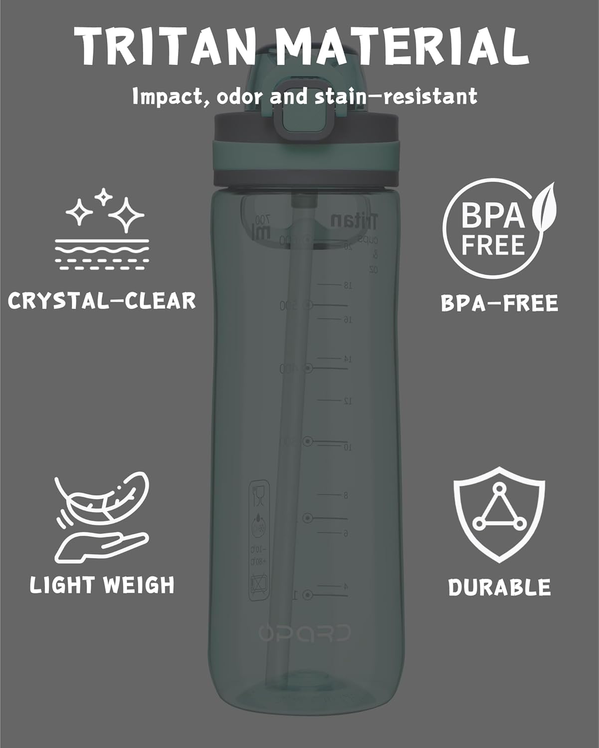 Thumbnail 4 de Opard 700 ml / 1000 ml Water Bottle with Straw Cap: BPA-Free, Dishwasher Safe, Leak-Proof
