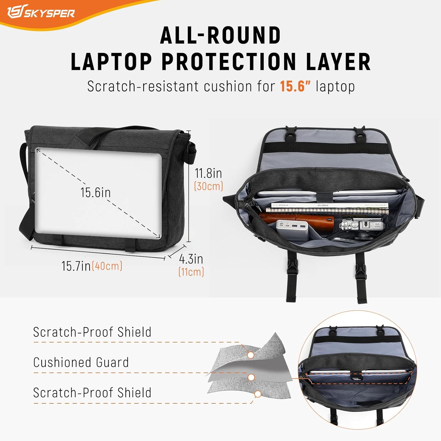 Thumbnail 2 de SKYSPER URBANX15 Messenger Bag – 15,6-Zoll-Laptoptasche mit RFID-Schutz, Schwarz
