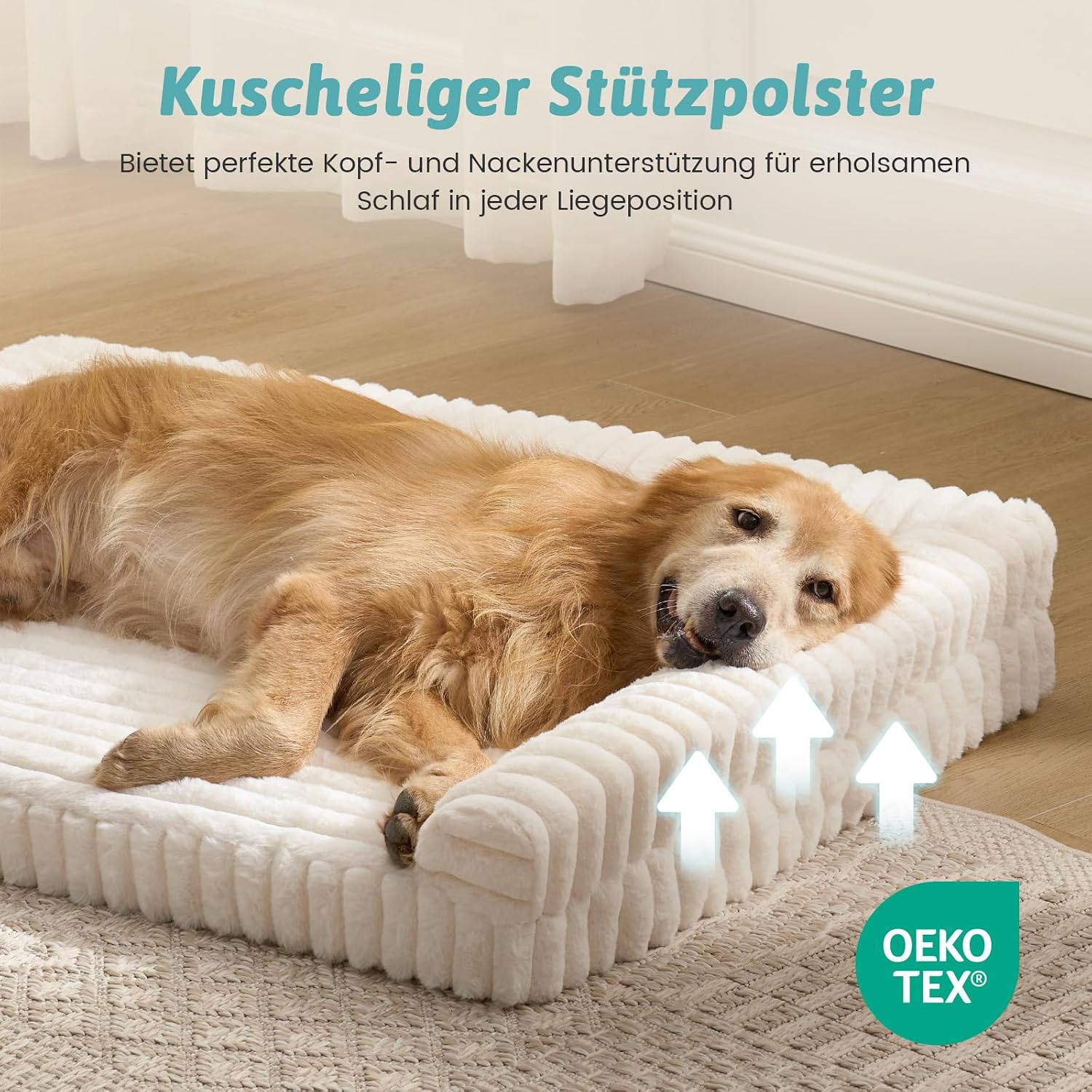 Detalle de COZY KISS orthopädisches Hundebett für Extra Große Hunde (120×88×17 cm) – XXL Hundesofa mit abnehmbarem Kunstfellbezug