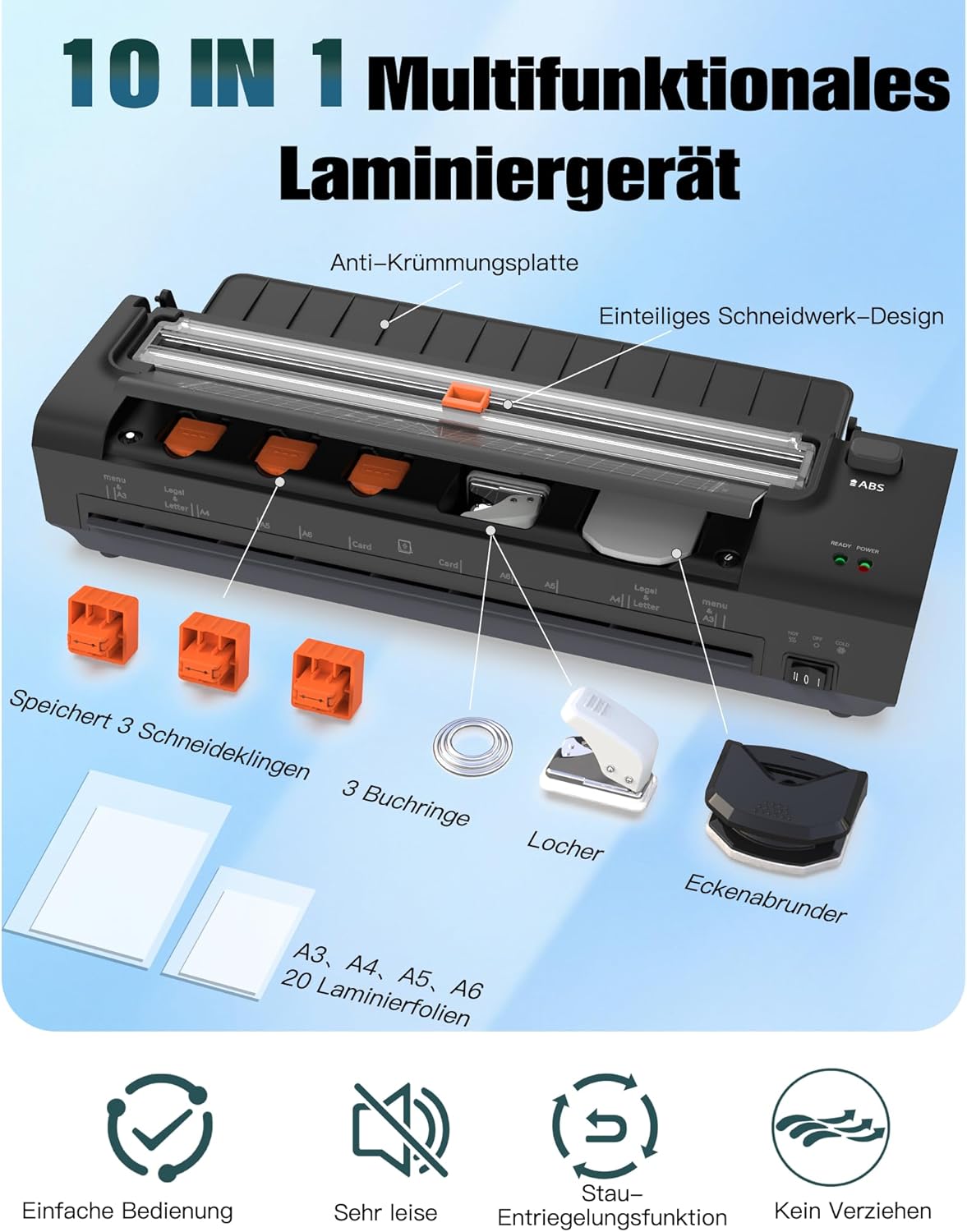 Thumbnail 4 de OidoZac A3 Laminiergerät mit 20 Laminierfolien – Heiß- und Kaltlaminierung, integrierter Papierschneider und Eckenabrunder