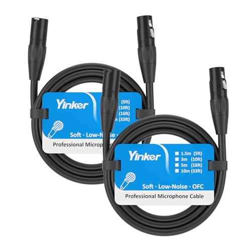 Detalle de Yinker XLR Kabel 3 m – 2er-Pack, Male zu Female – 3-polig, hochwertiges Mikrofonkabel
