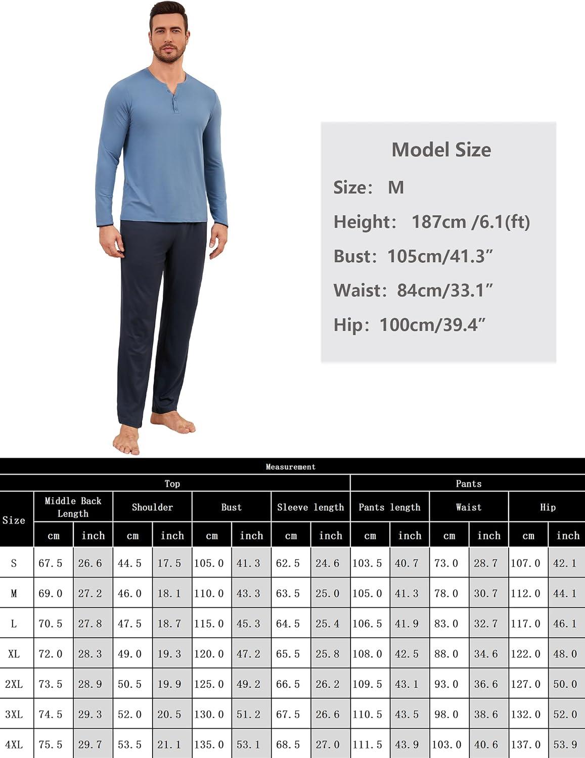 Detalle 2 de Uniexcosm Pyjama Homme Hiver en coton à manches longues — Ensemble deux pièces
