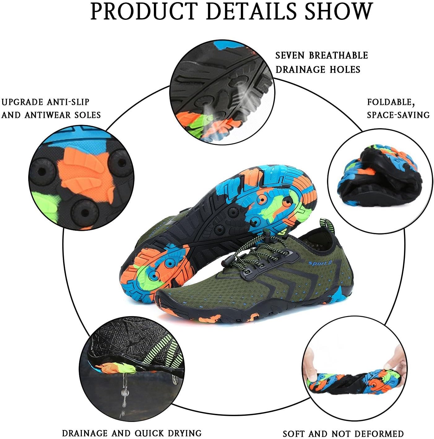 Detalle de SAGUARO Badeschuhe Damen & Herren – Schnelltrocknende Aquaschuhe für Strand, Surfen & Wassersport