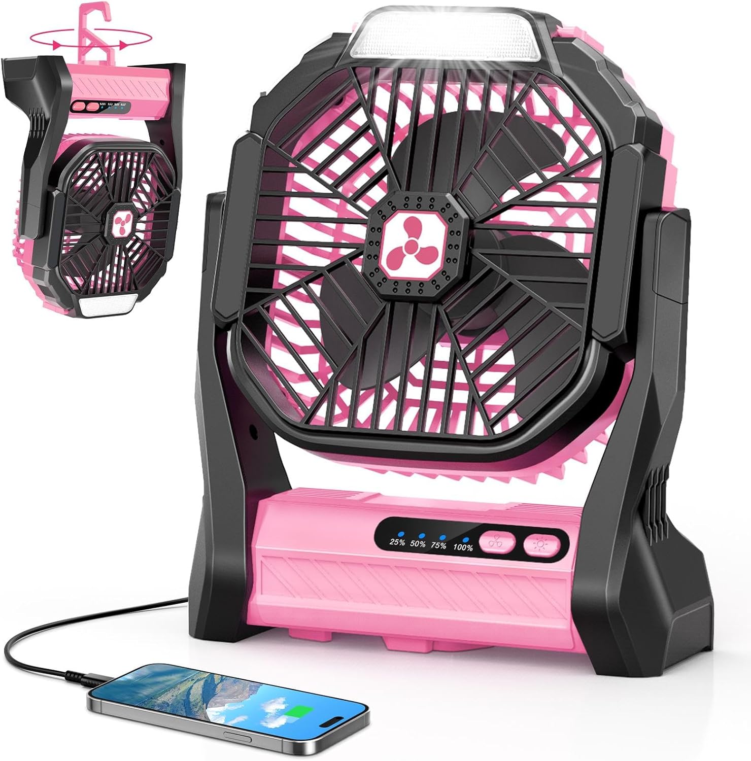 Peouix Portable Rechargeable Fan with 20000mAh Battery and LED Lantern
