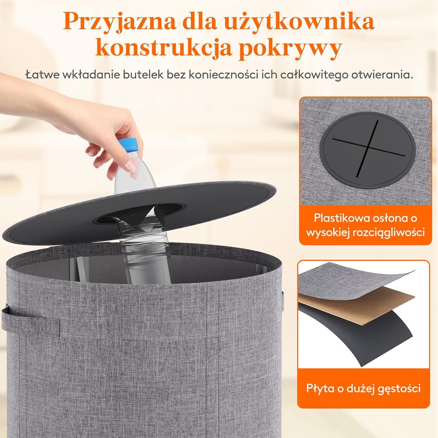 Detalle de Lifewit LH24232.02FG.V1.M01 – okrągły kosz 100 l z pokrywą i workiem