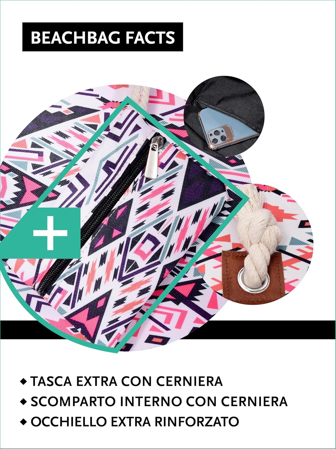 Detalle 1 de DonDon Grande borsa da spiaggia idrorepellente 58x38x18 cm