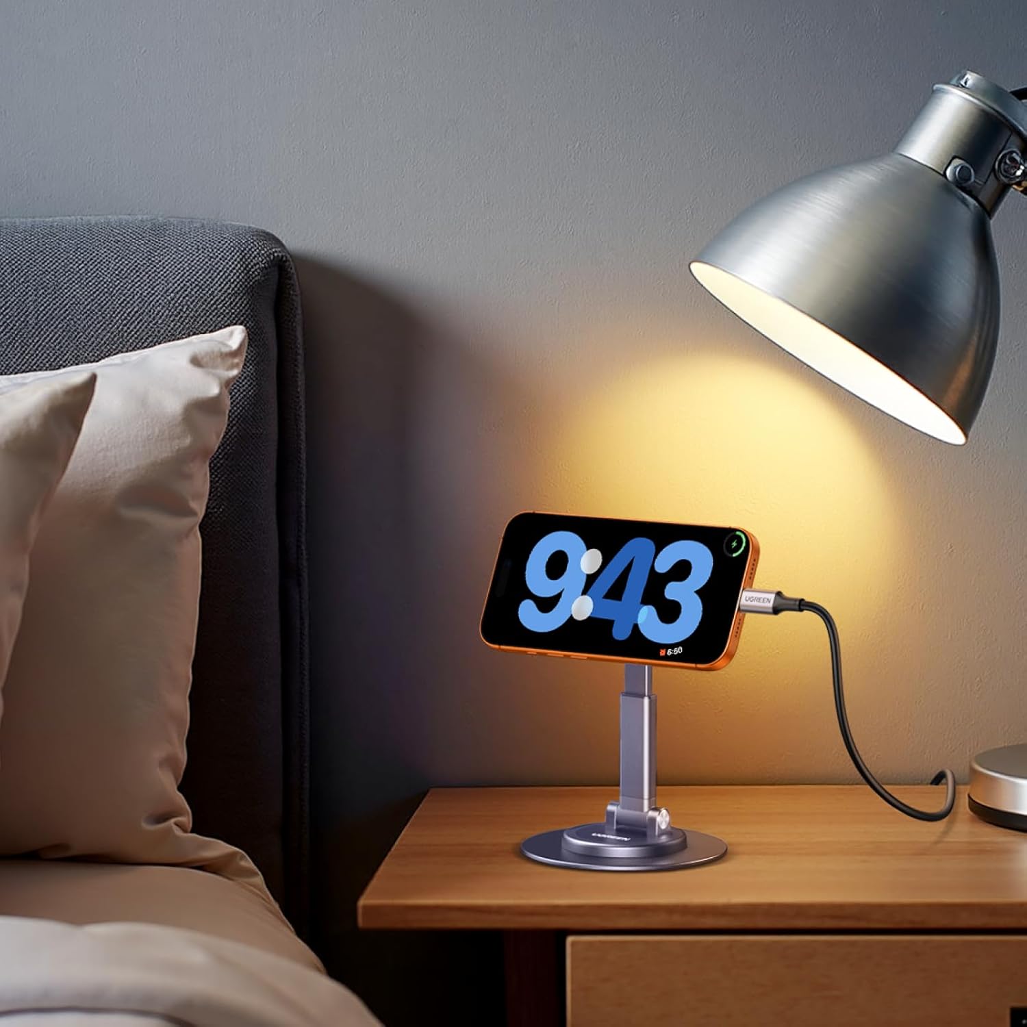 Thumbnail 5 de Support téléphone magnétique de bureau UGREEN (aimant N52) avec rotation 360° et pliage, compatible MagSafe iPhone 16/15 et Samsung S24 Ultra – Gris