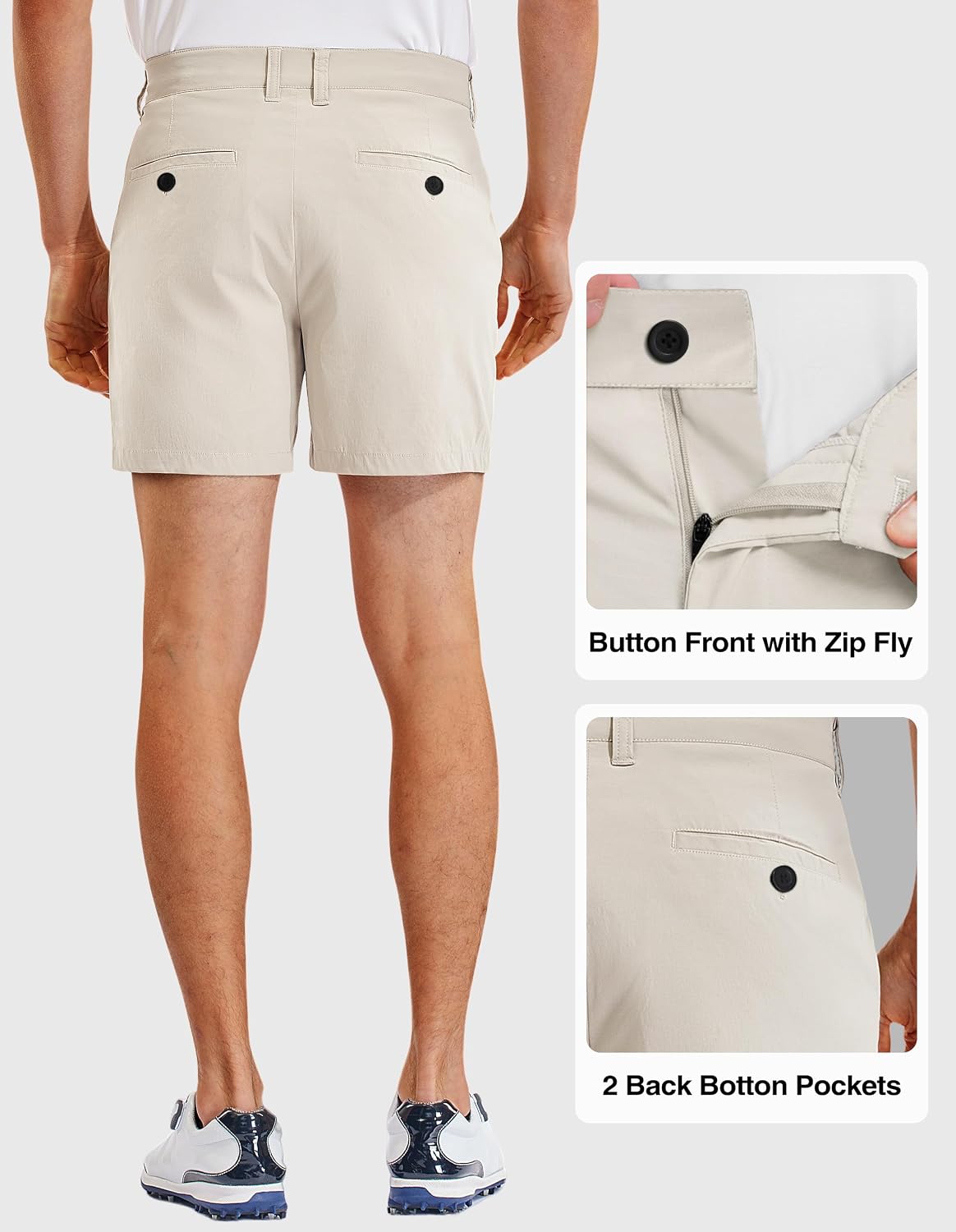 Detalle de PULI Golf Shorts for Men, Relaxed Fit Stretch Waterproof Quick-Dry 5-Inch Inseam