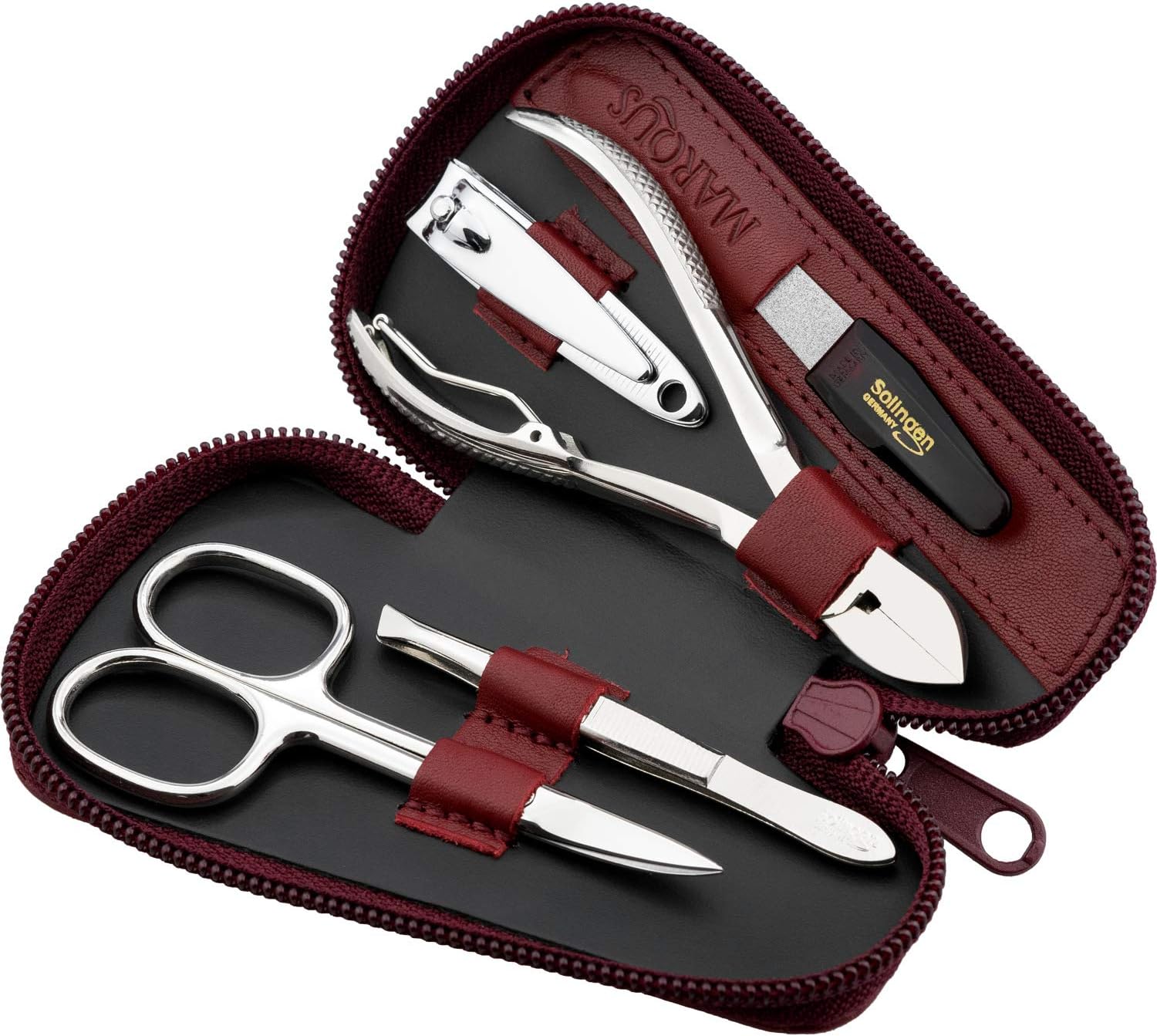 Detalle de Set Manicure Professionale da Viaggio 5 pezzi in Vera Pelle – Kit mani e piedi, elegante e pratico
