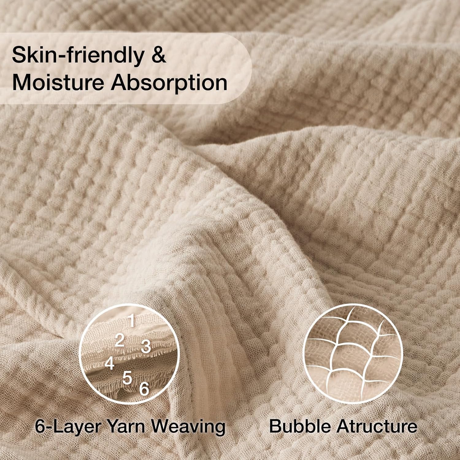 Thumbnail 3 de 100% Cotton 6-Layer Muslin Blanket, 50"x70"