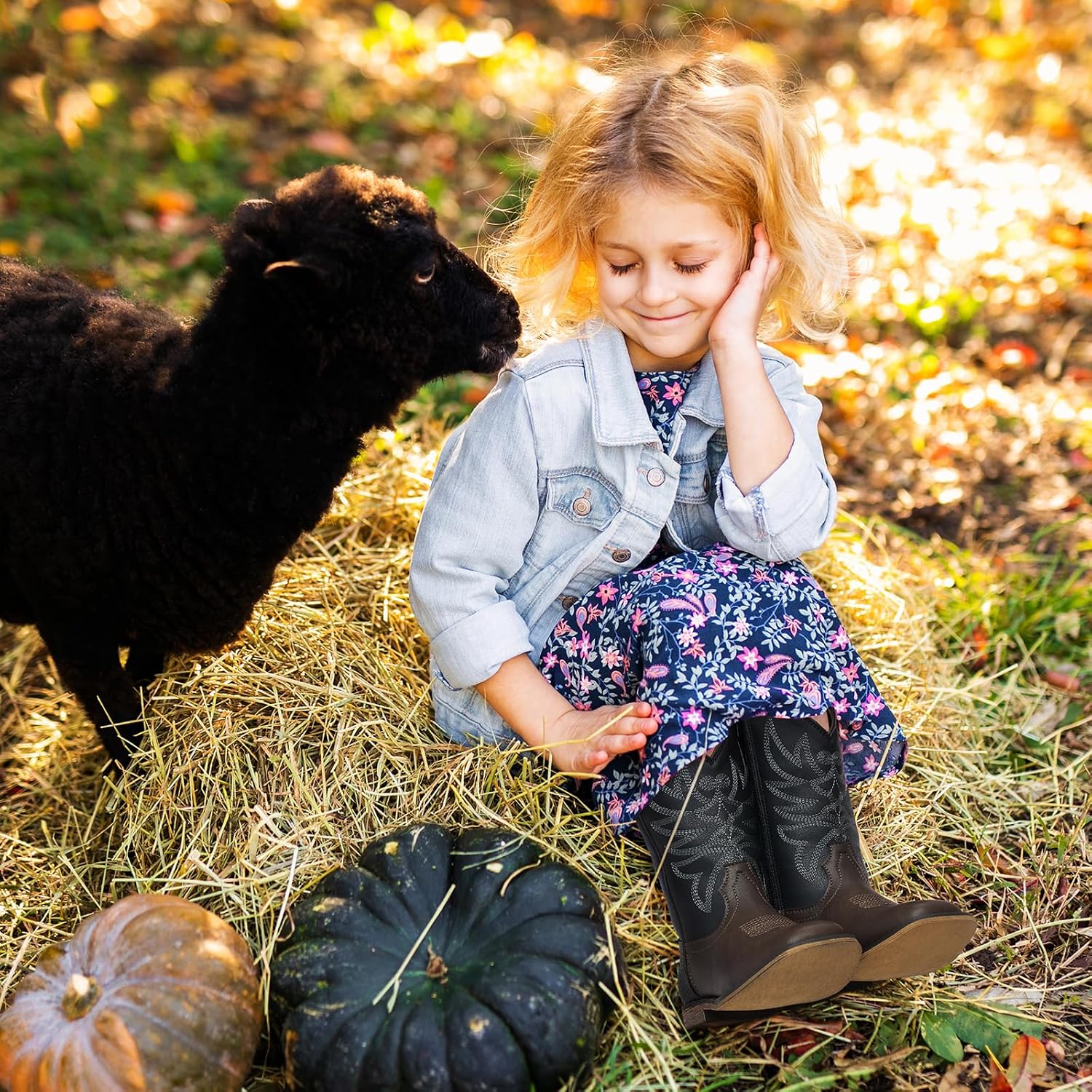 Thumbnail 1 de Rollda Kids Cowboy Boots, Square Toe Western Pull-On Boots for Boys and Girls