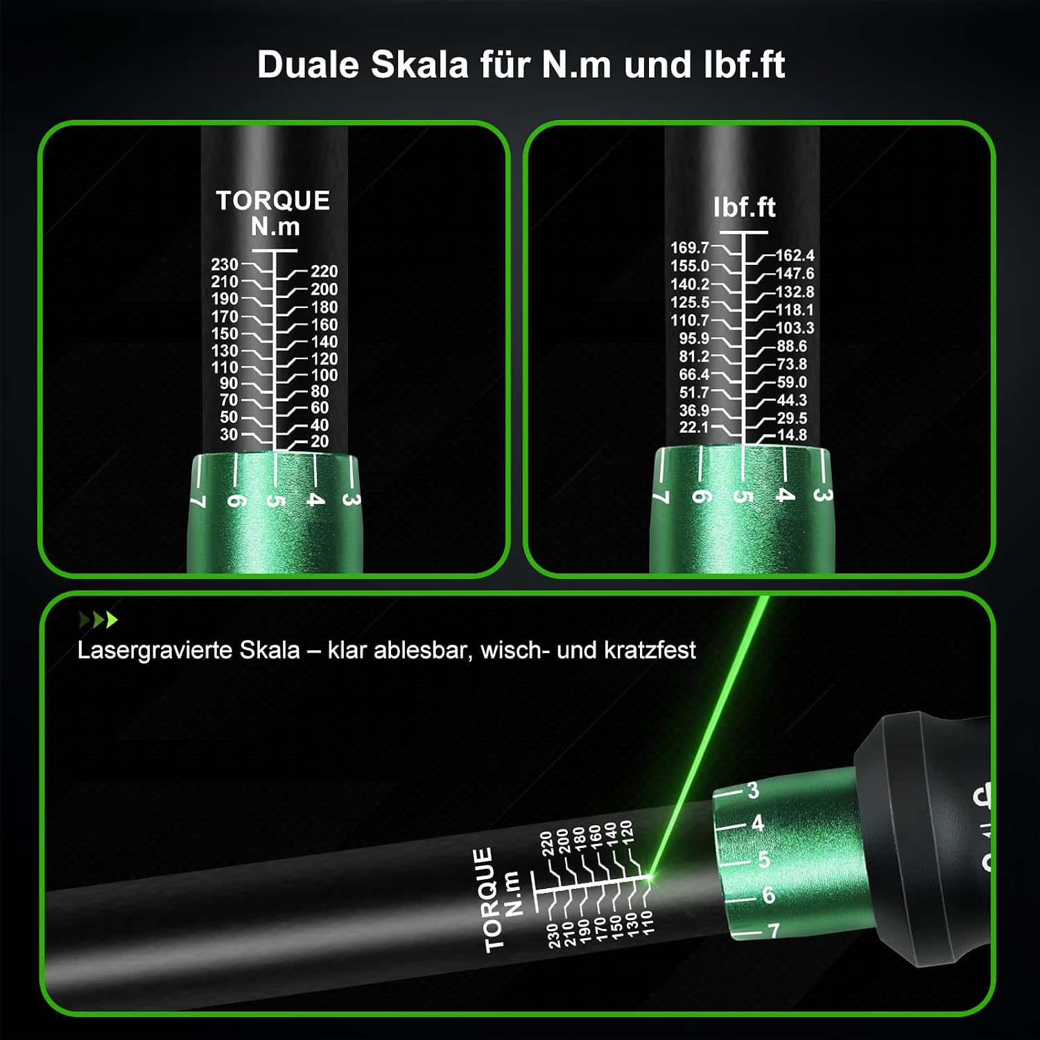 Thumbnail 6 de Uharbour TW038 momentnyckelset 1/2 tum, 20–230 Nm, 8 delar