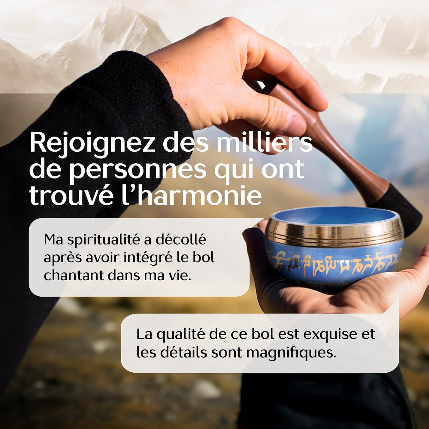 Thumbnail 2 de Bol Chantant Tibétain Silent Mind « anti-stress » fait main (Himalaya) – avec maillet et coussin