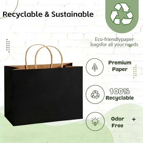 Detalle de Weifeng Bolsas de Papel Kraft Negras con Asas (50 uds, 30 x 23 x 12 cm) – Ideal para regalos, fiestas y embalaje