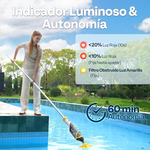 Detalle de VIVOHOME 278 cm: Aspirador de Piscina Inalámbrica con Succión Potente (4200 LPH) para Espacios Amplios