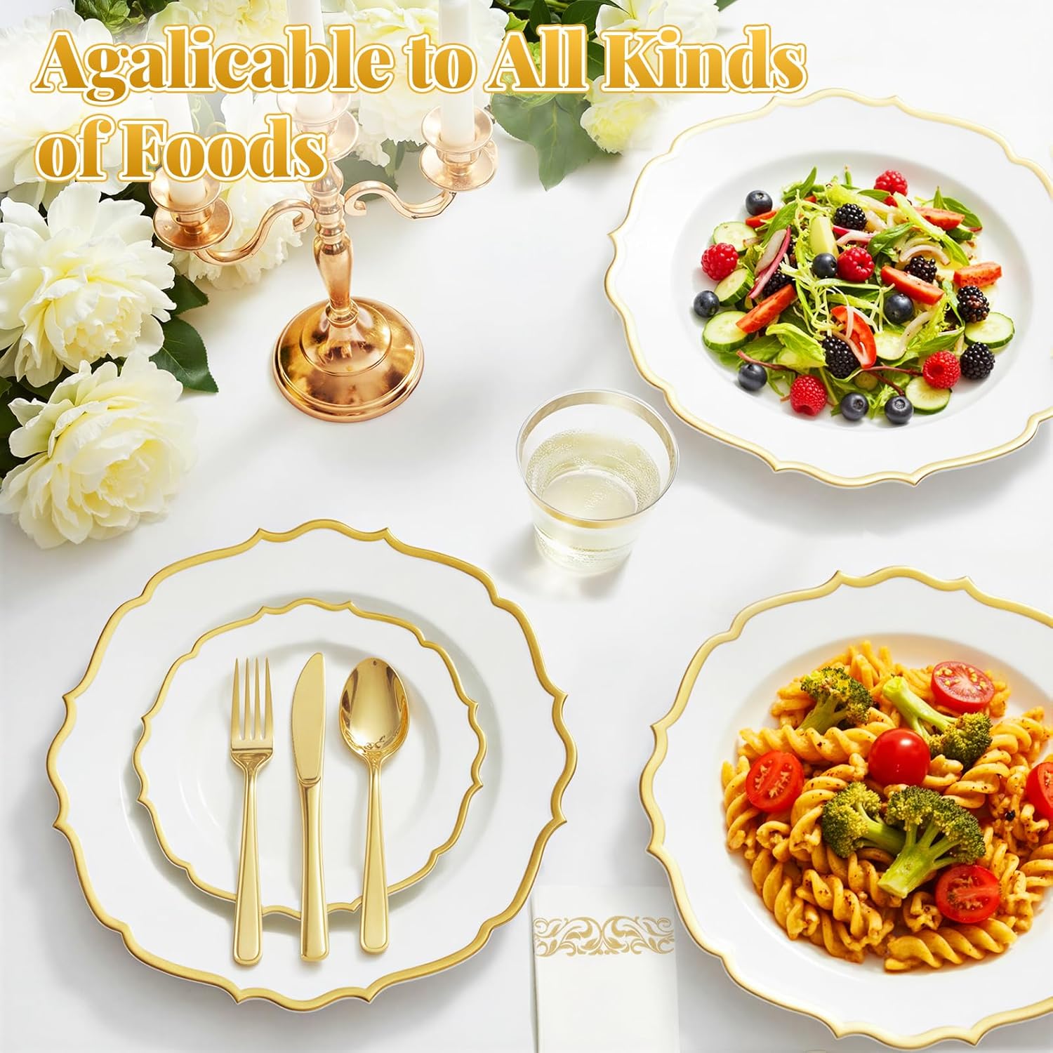 Detalle de Glowserve 175-Piece Disposable Plastic Dinnerware Set for 25 Guests