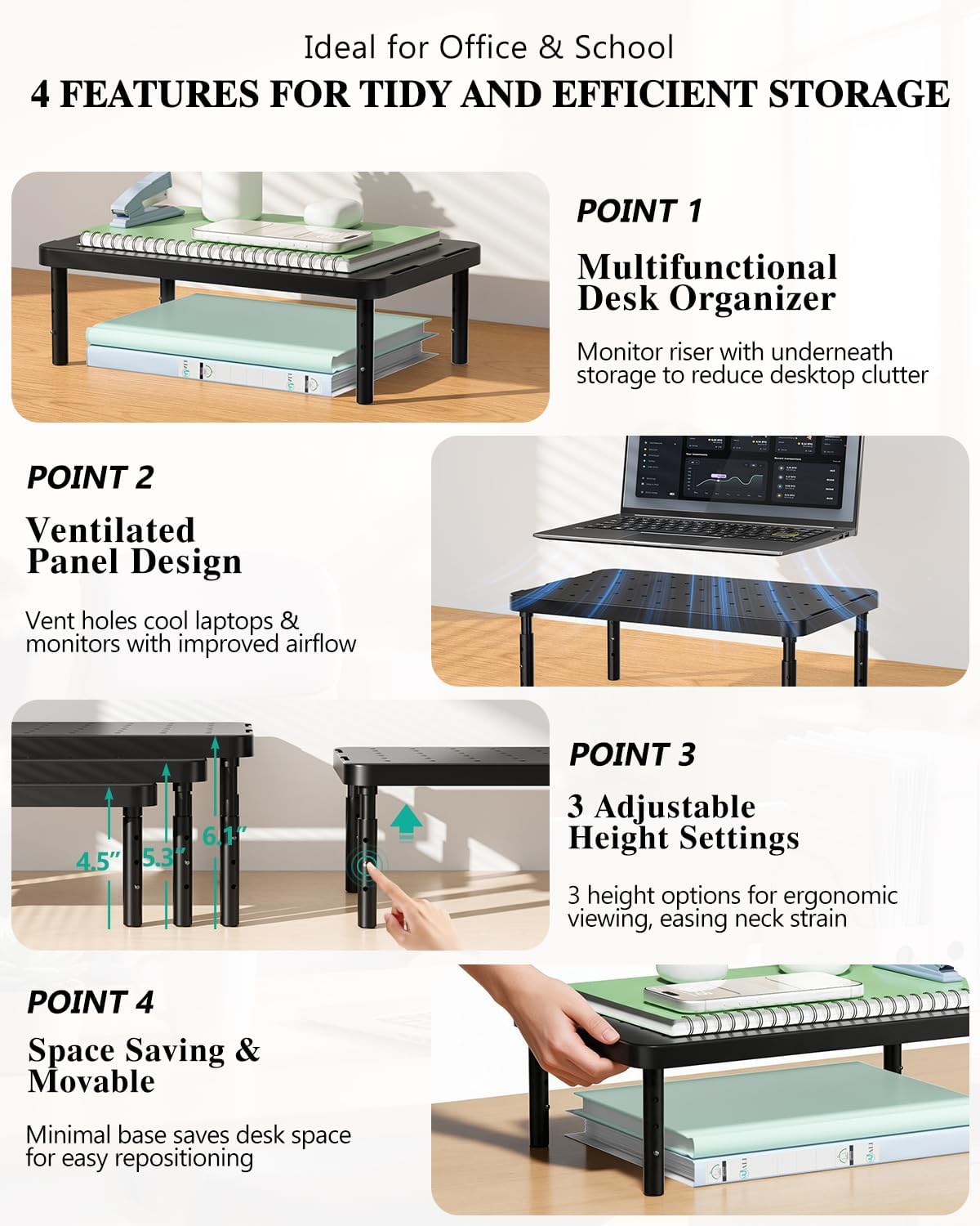 Thumbnail 1 de WALI STT003 Monitor Stand, 3 Height Settings and Under-Stand Storage