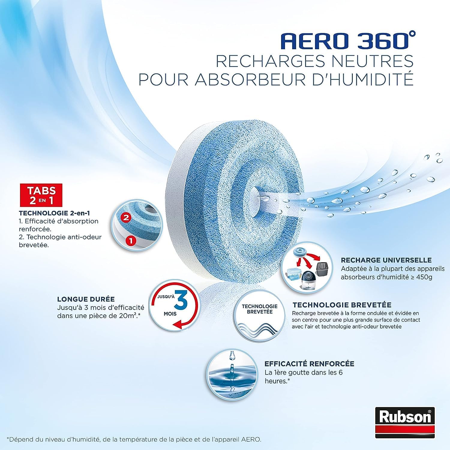 Thumbnail 2 de Rubson AERO 360 Recharges en tabs neutres et Absorbeur d'humidité pour pièce de 20 m²