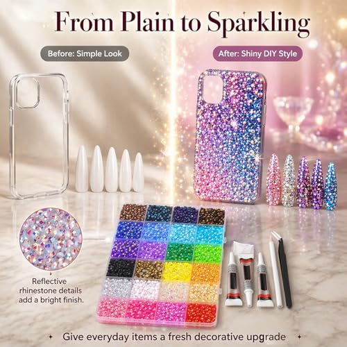 Thumbnail 2 de SwanQueen 24 Colours Bedazzling Kit with Glues, Rhinestone Set for Crafts & Nails