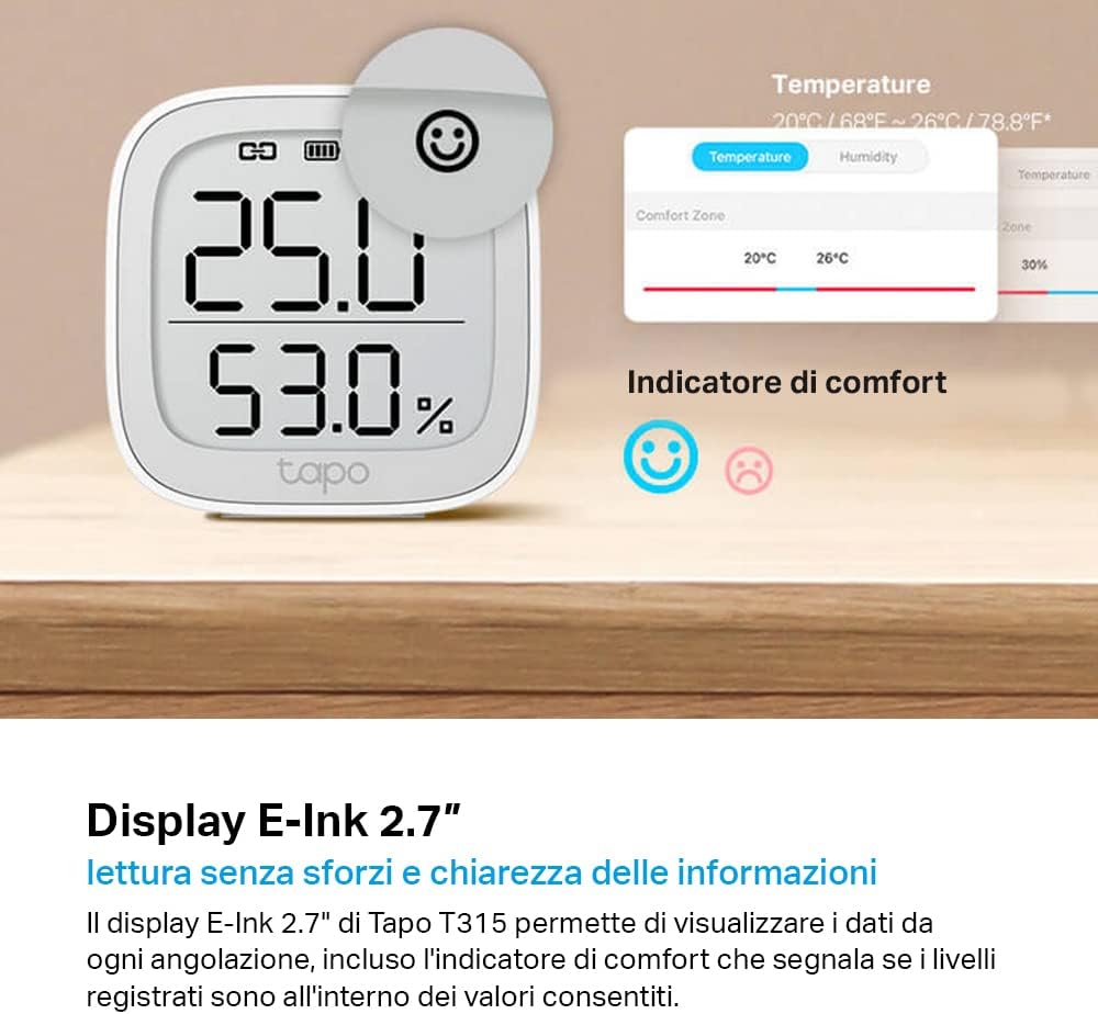 Detalle de Tapo T315: Monitor Intelligente di Temperatura e Umidità con Display E-Ink da 2,7