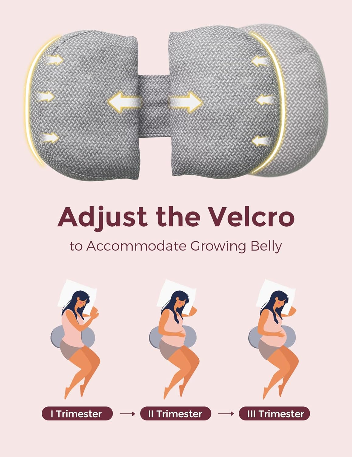 Thumbnail 2 de momcozy W Shaped Pregnancy Pillow – Adjustable Velcro, Portable Maternity Support