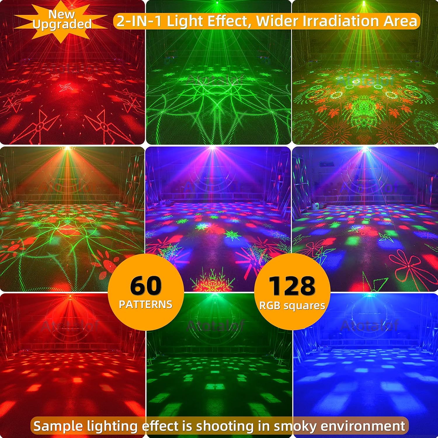 Detalle de Atotalof DQ-R90C Party Light with Remote, RGB Patterns and Sound Control