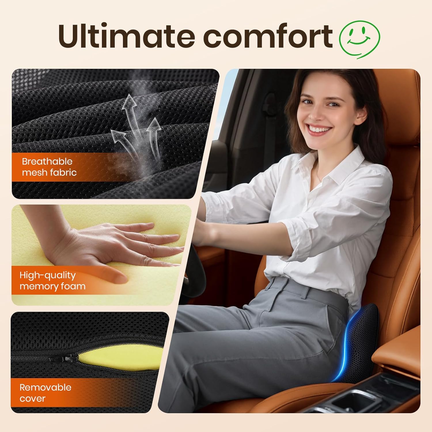 Thumbnail 5 de Benazcap Lumbar Support Cushion (Black) – ergonomic coccyx & lumbar cushion for office, car and gaming chairs