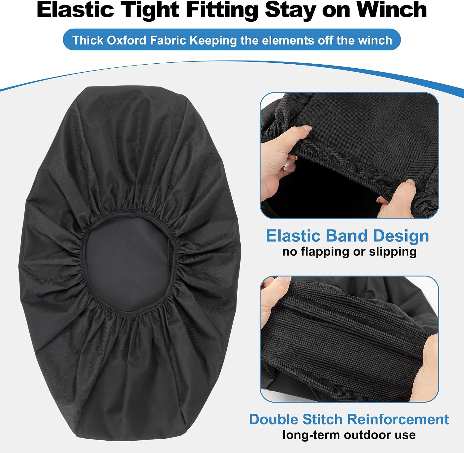 Detalle de MUAKIOY Heavy-Duty Waterproof Winch Cover (21.5” x 9.5” x 7.5”) for Electric Winches 8,500–17,500 lbs, Black