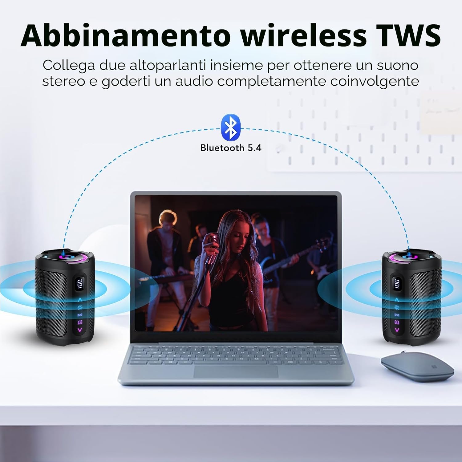 Detalle de Cassa Bluetooth Portatile con Display Digitale, LED RGB e Smart EQ — 24h di autonomia, IPX7, Bluetooth 5.4