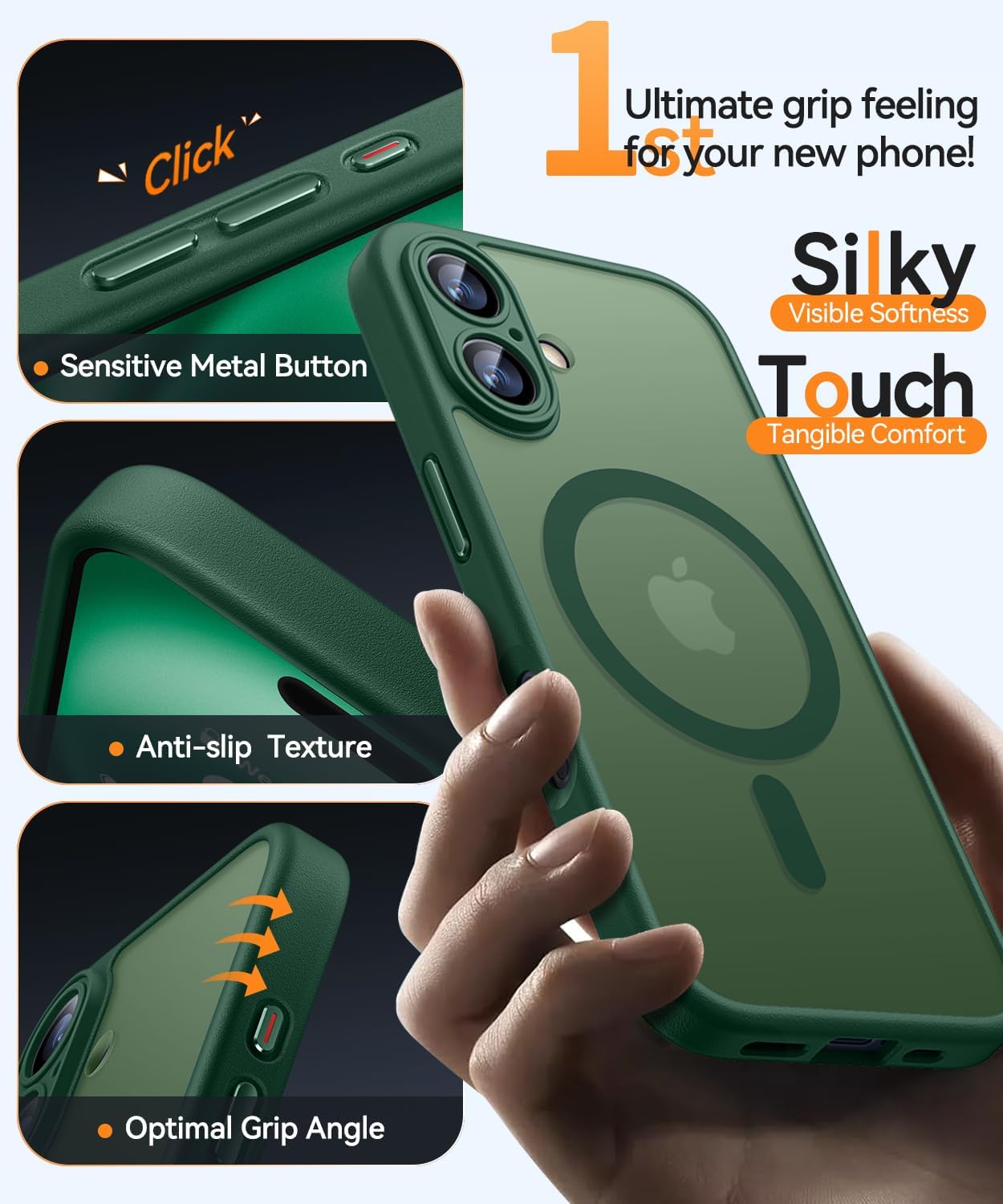 Thumbnail 4 de CANSHN Coque Magnétique pour iPhone 16 (6,1") – Vert Foncé, protection caméra renforcée et finition mate