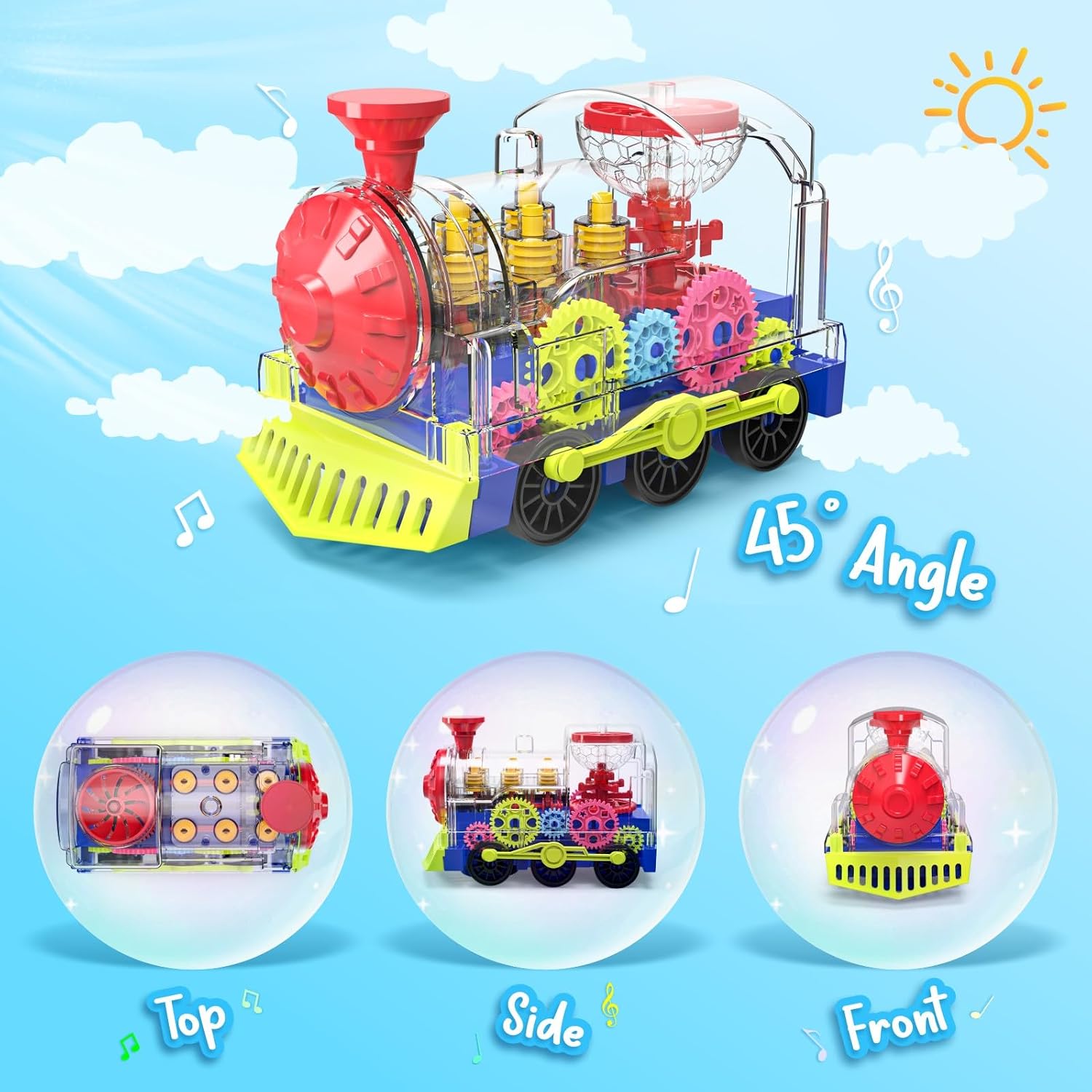 Detalle de Kizeefun R05 Transparent Gear Train Toy with Lights, Music and 360° Rotation