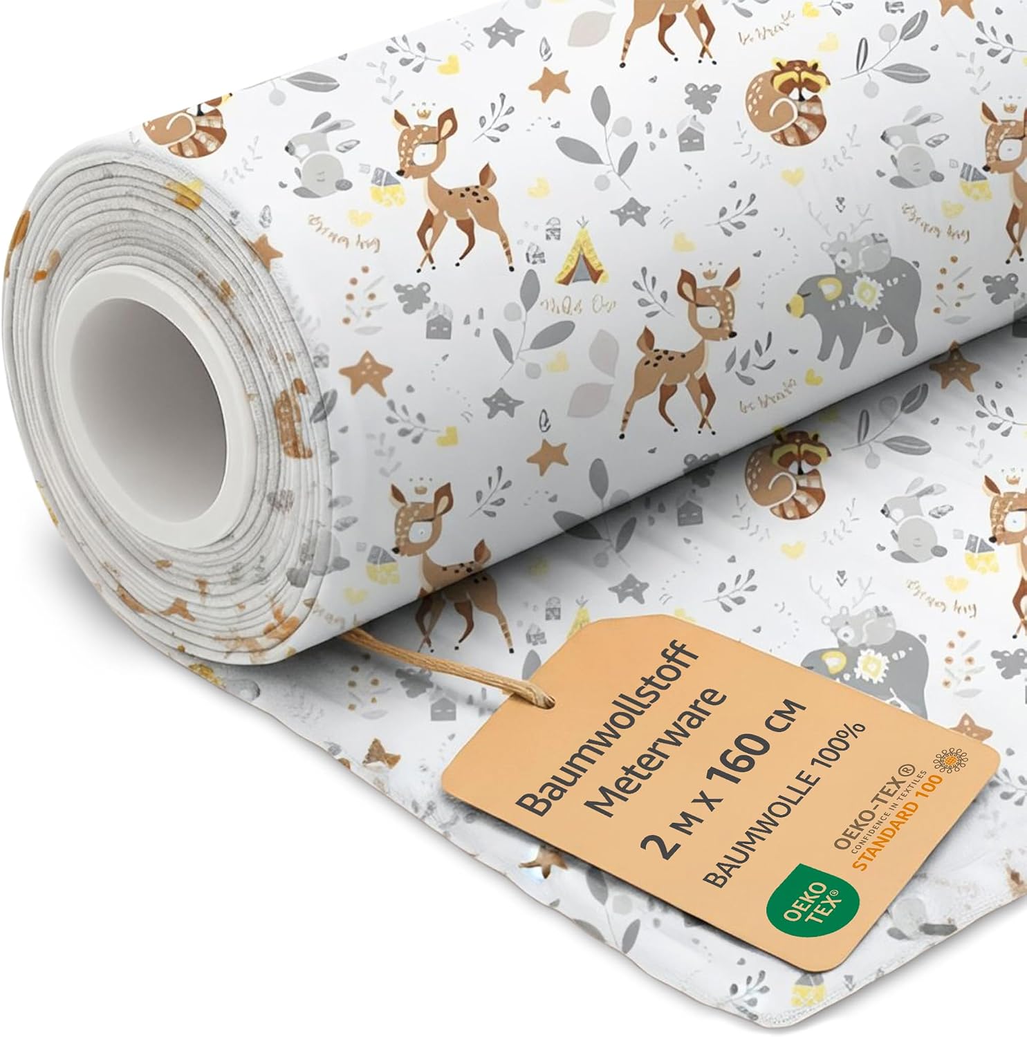 Detalle de Amazinggirl bomullstyg med hjortmotiv, ren bomull, 2 m × 160 cm