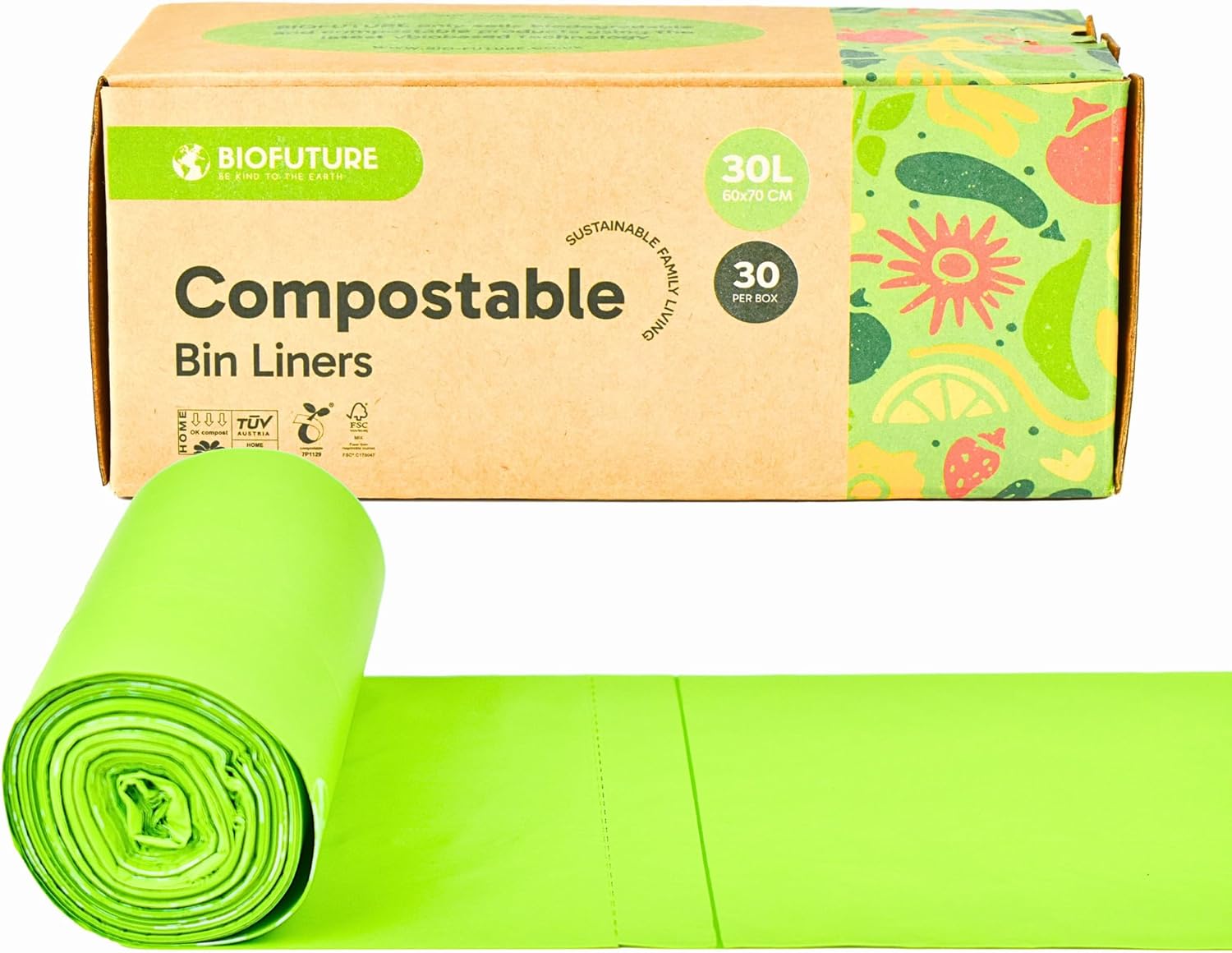 Biofuture 30L x 30 Compostable Food Waste Bags – EN13432 Certified, Council Approved