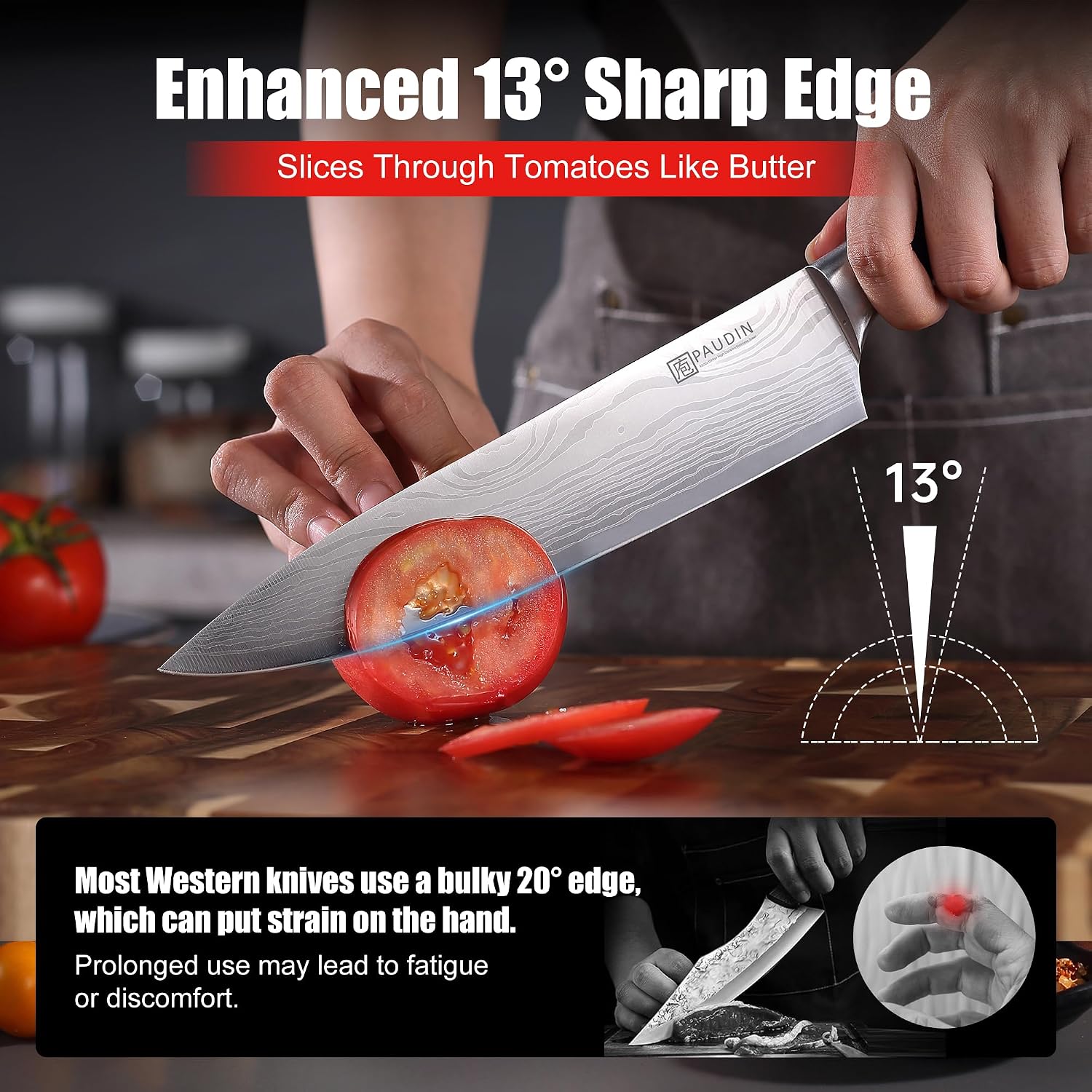 Detalle 2 de PAUDIN 8-Inch Chef Knife, High-Carbon Stainless Steel, Wood Handle